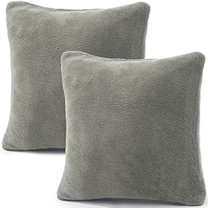 CelinaTex Set of 2 Cushion Covers 50 x 50 cm Double Pack Coral Fleece Cushion Cover, Decorative Cushion Cover, Sofa Cushion Cover, Comfortable Silver 5001343
