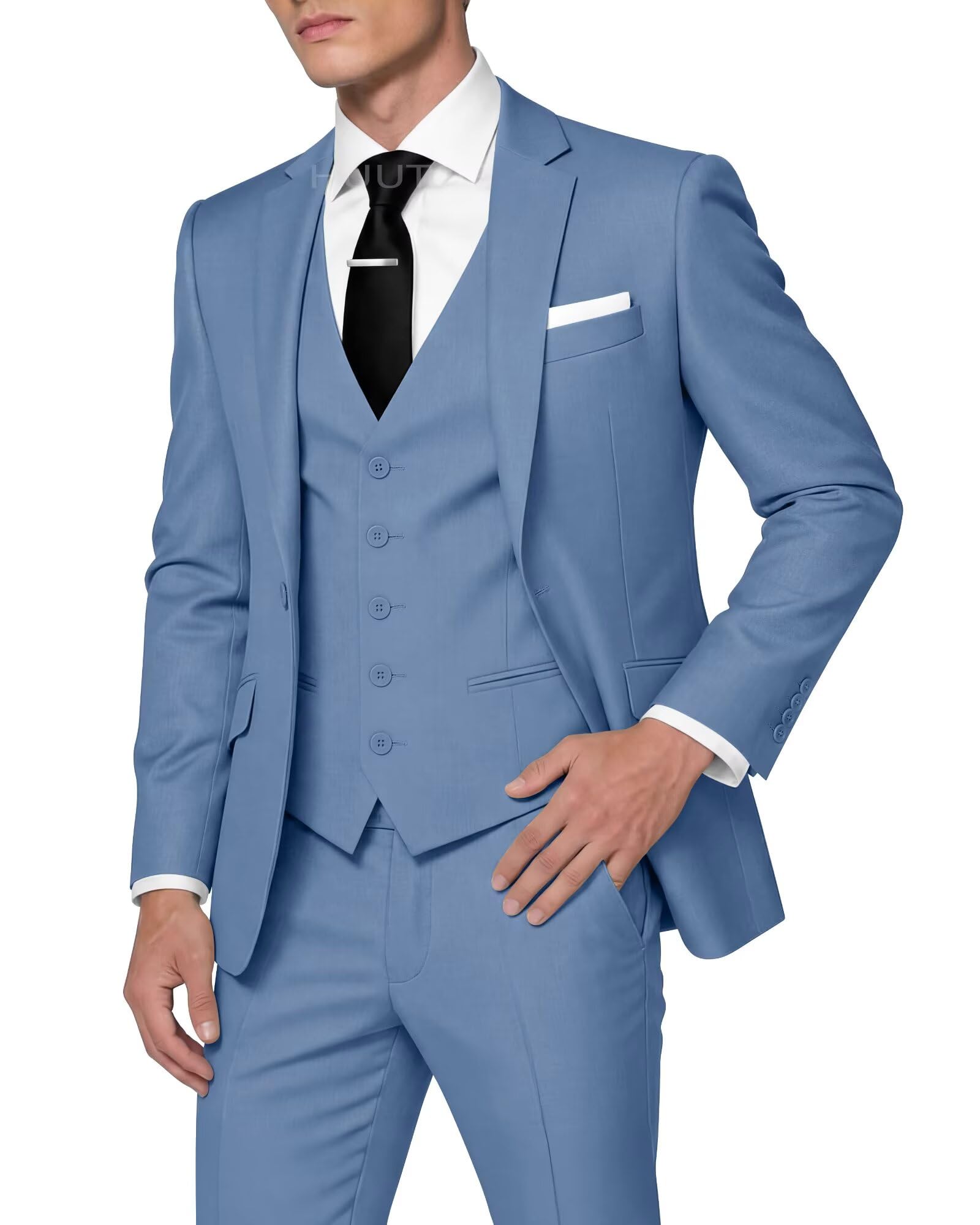 HUUTOE Men's 3 Piece Suits Slim Fit Prom Wedding Suits for Men Suit Summer Blazer Jacket Vest Pants Tuxedo Set