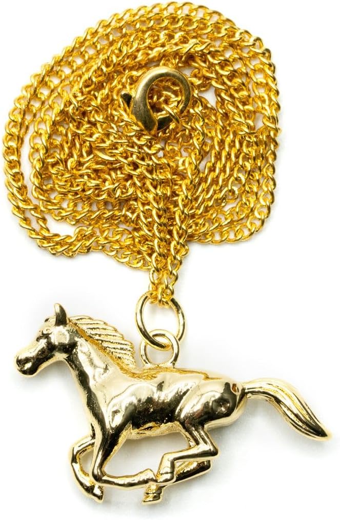 Miniblings Horse Chain 60cm Pendant Necklace Mounted Animal Ride Pony Running Gold