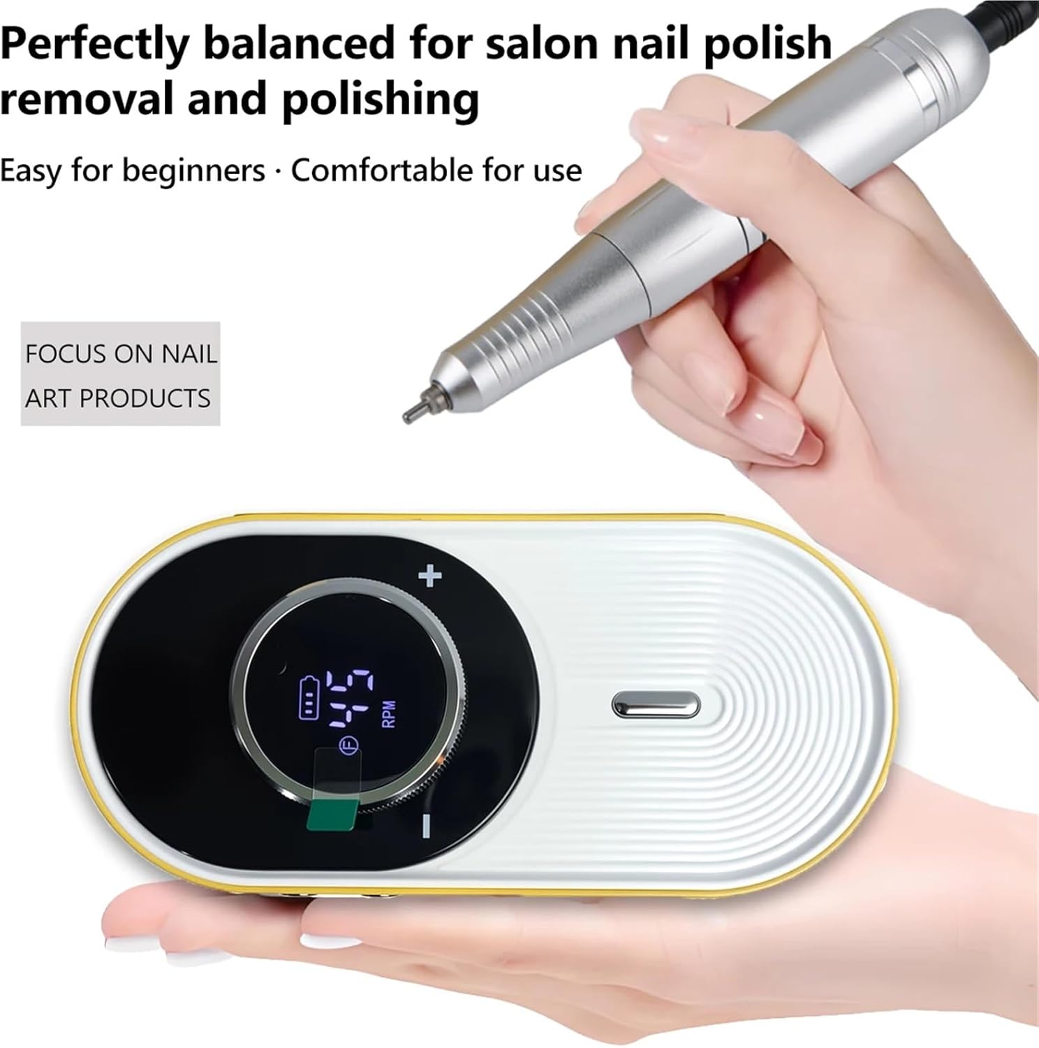 ネイルマシン 電動ネイルドリルファイルプロフェッショナル、充電式ネイルドリルマシンキット、アクリルジェルネイル研磨除去用(Beige
