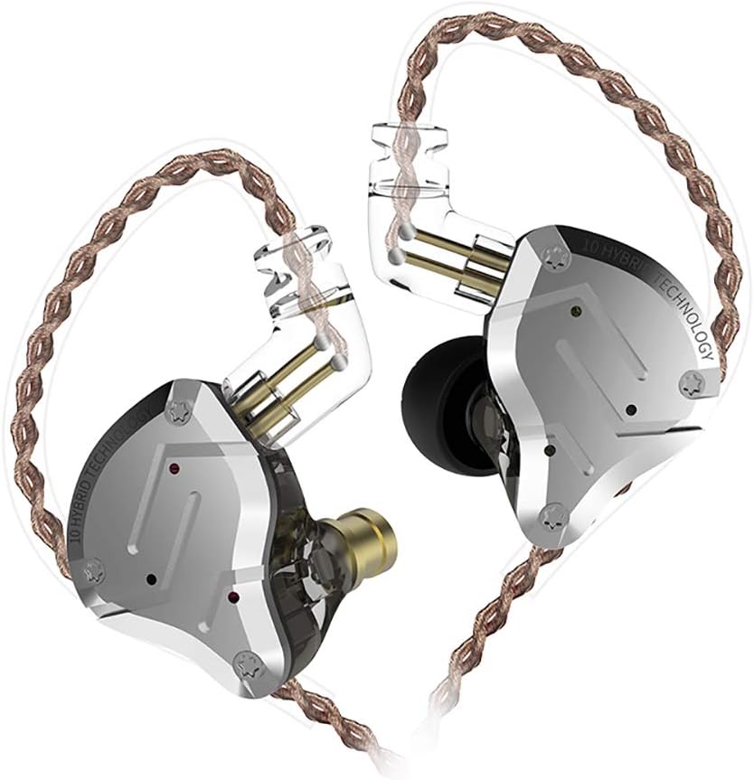 Five Driver Headphones,KZ ZS10 PRO High Fidelity Noise-Isolating Earbuds/Earphones with Detachable Cable 2Pin 0.75mm (Without MIC, Black)