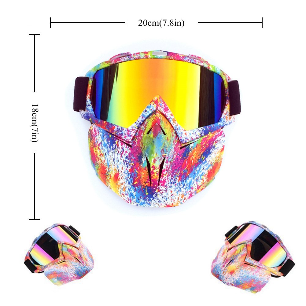 Masque Facial Moto HCMAX Détachable - Lunettes + Bouche-moufle, Anti-buée, Coupe-vent - Pour Vélo, Moto, équitation, Paintball