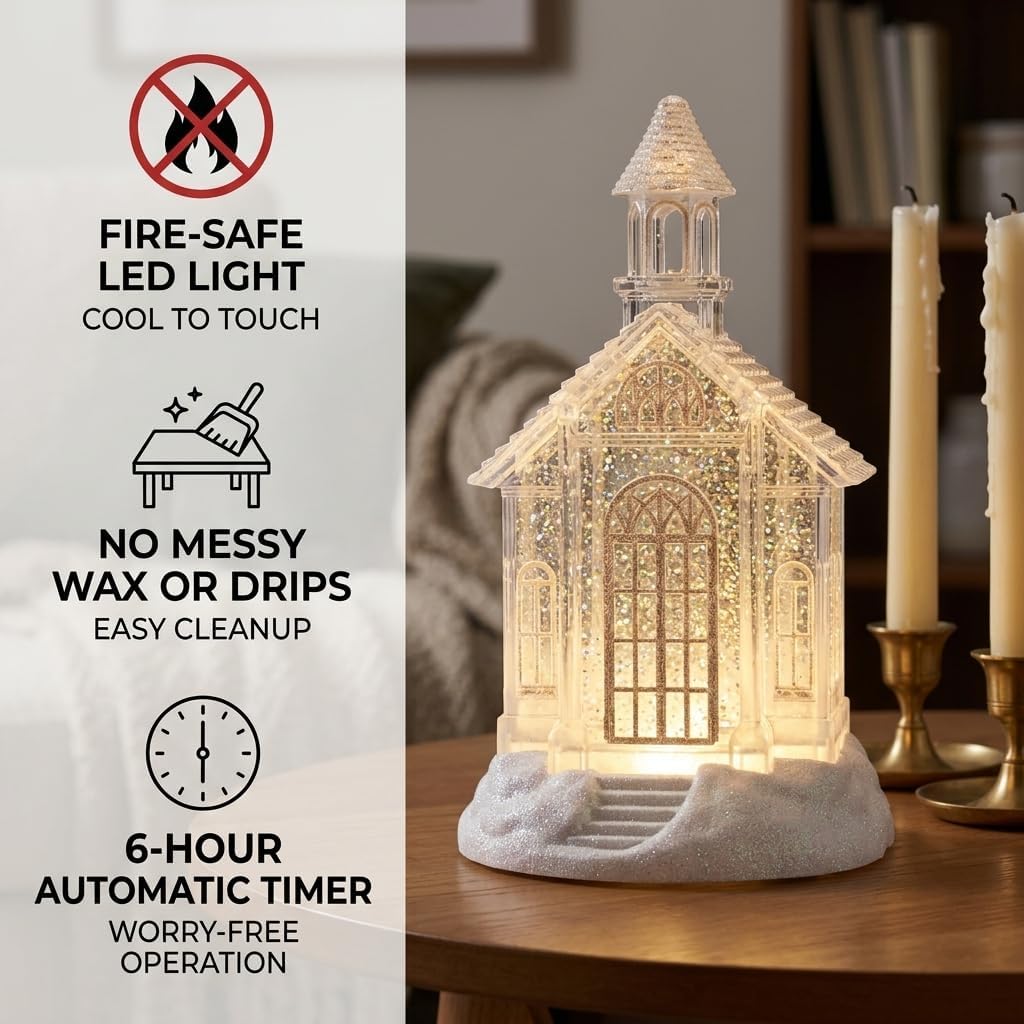 Christmas Snow Globe Lantern Greenhouse Water Glittering Globe with Little Lawn 6H Timer Function Christmas Snow Globes Operated for Christmas Festival Decorations Gifts (Greenhouse)