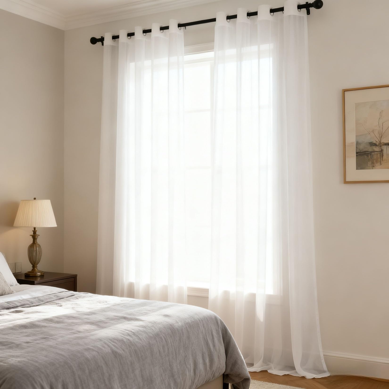 Cortina translúcida de 92x205 cm blanca con ojales para salón