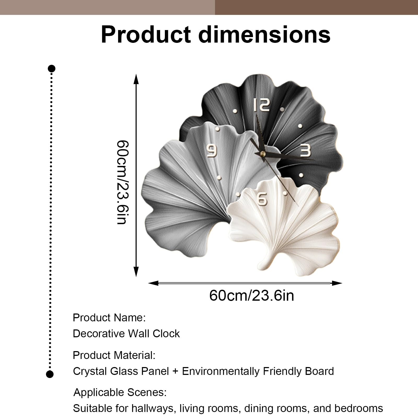 Precioso Reloj de Pared con luz LED, Reloj de Pared Decorativo de Porcelana y Cristal, Ideal para Tiendas, oficinas y Salones(Gray,60 * 60cm/2.6 * 23.6in)