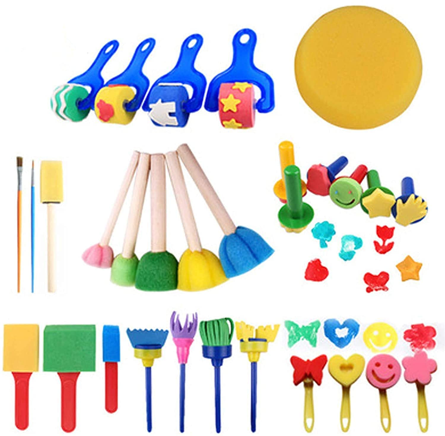 WZ Kid's DIY Mini Sponge Different Shape Painting Brushes Drawing Tools Early Learning Paint Set (30 Pieces)