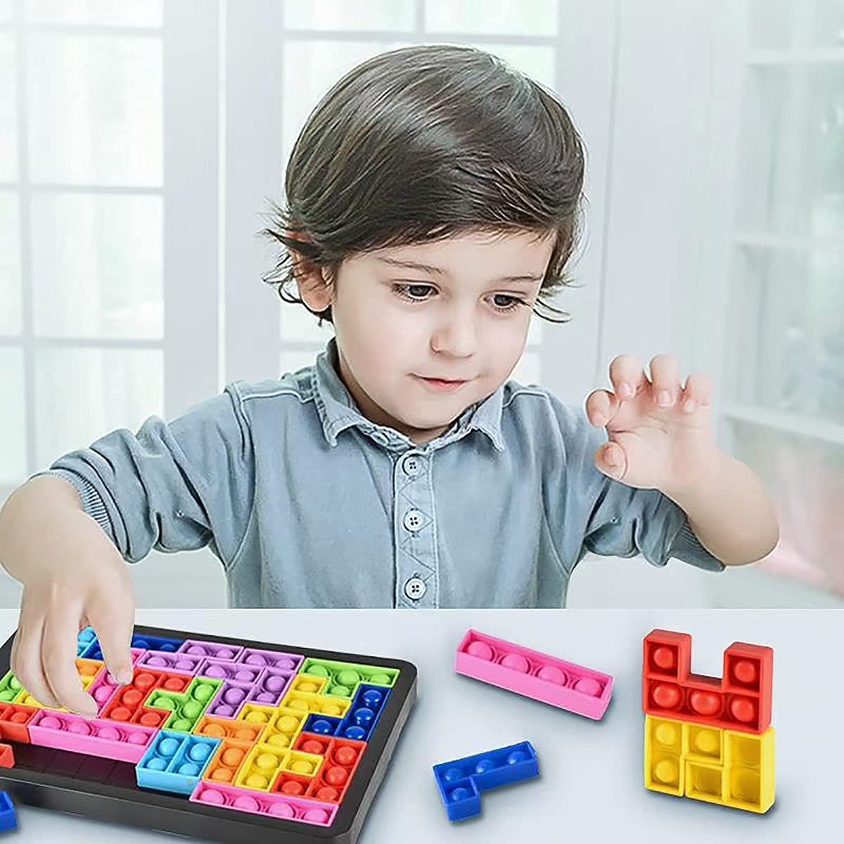 Tetris It Pop Puzzle with Board Silicone Building Blocks Fidget Toys