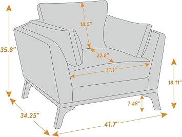VANOMi Large-Sized Accent Chair, Thick Cushion Bedroom Reading Chair, Comfortable Living Room Single Sofa, Linen Gray