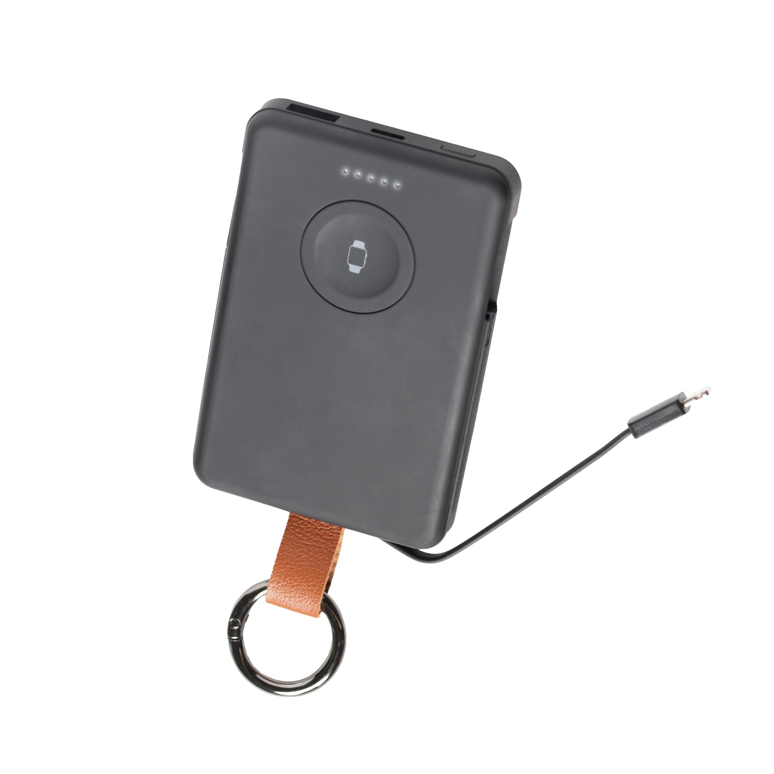 AT&T Essentials 3-in-1 Portable Power Bank Keychain, Travel Accessories, USB-C and Lightning, 5K mAh, Black