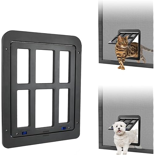 NAMSAN Screen Cat Door for Sliding Door 8.2 x 9.6 inches Entrance Screen Pet Door for Small Dogs Cats Magnetic Automatic Closure Gate