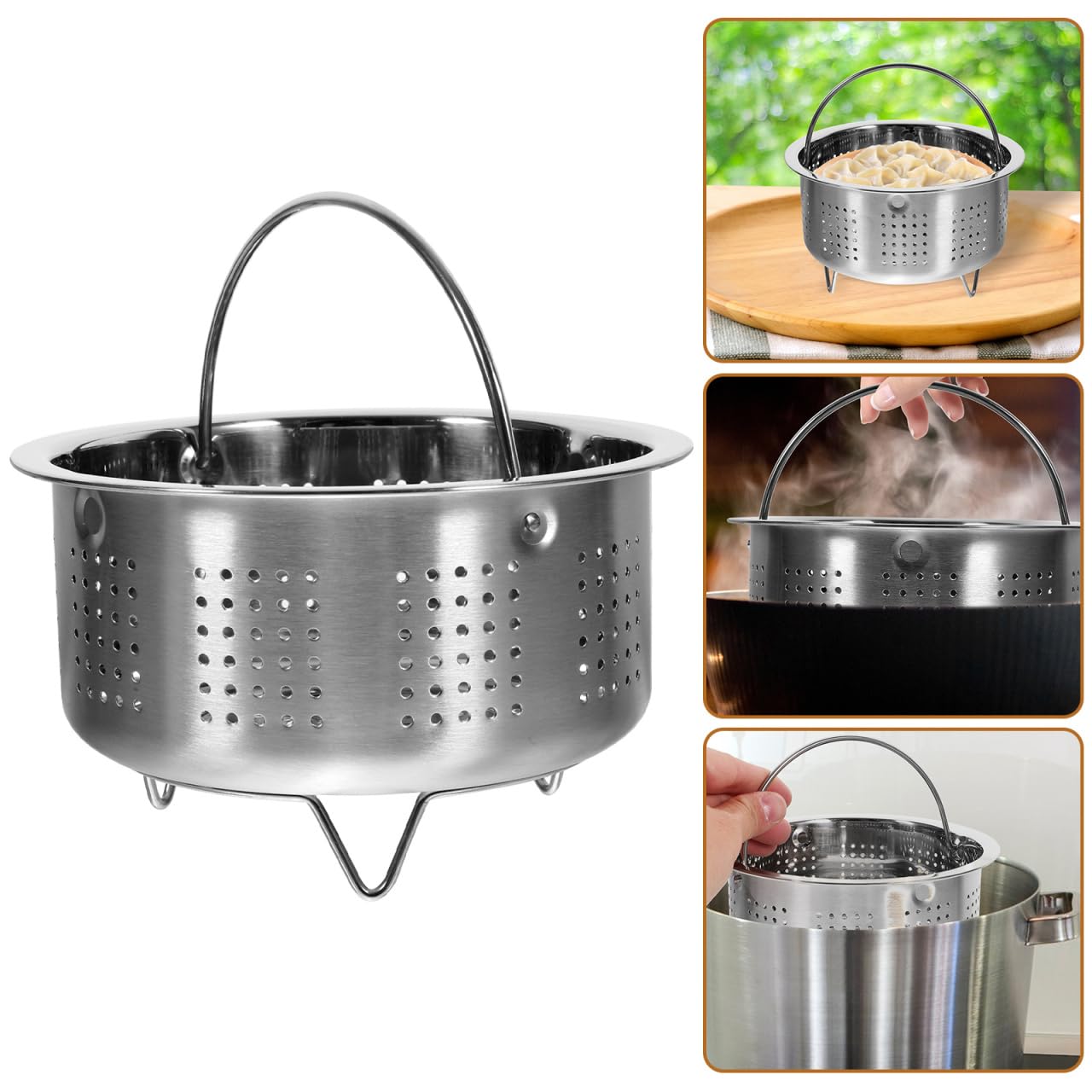 Healvian para olla de vapor, cesta de acero inoxidable, cesta de vapor de metal y verduras, con asa, cocina eléctrica, colador de frutas, colador de frutas, 14 cm