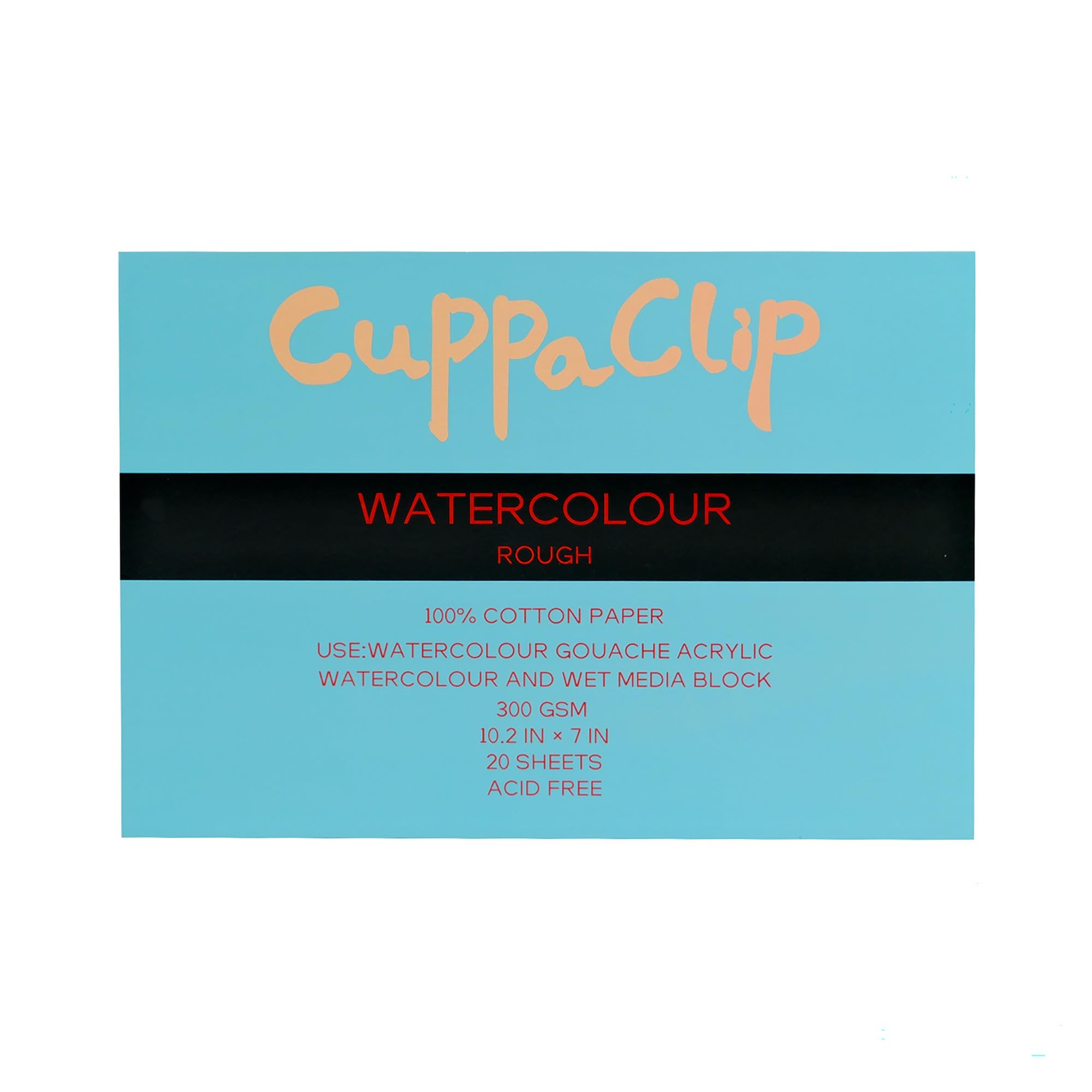 CuppaClip Watercolor Paper Block Pure Cotton Art Paper Pad 300GSM(140LB) Acid-Free 20 Sheets Watercolor Art Supplies (Rough Grain, 10.2x7in)