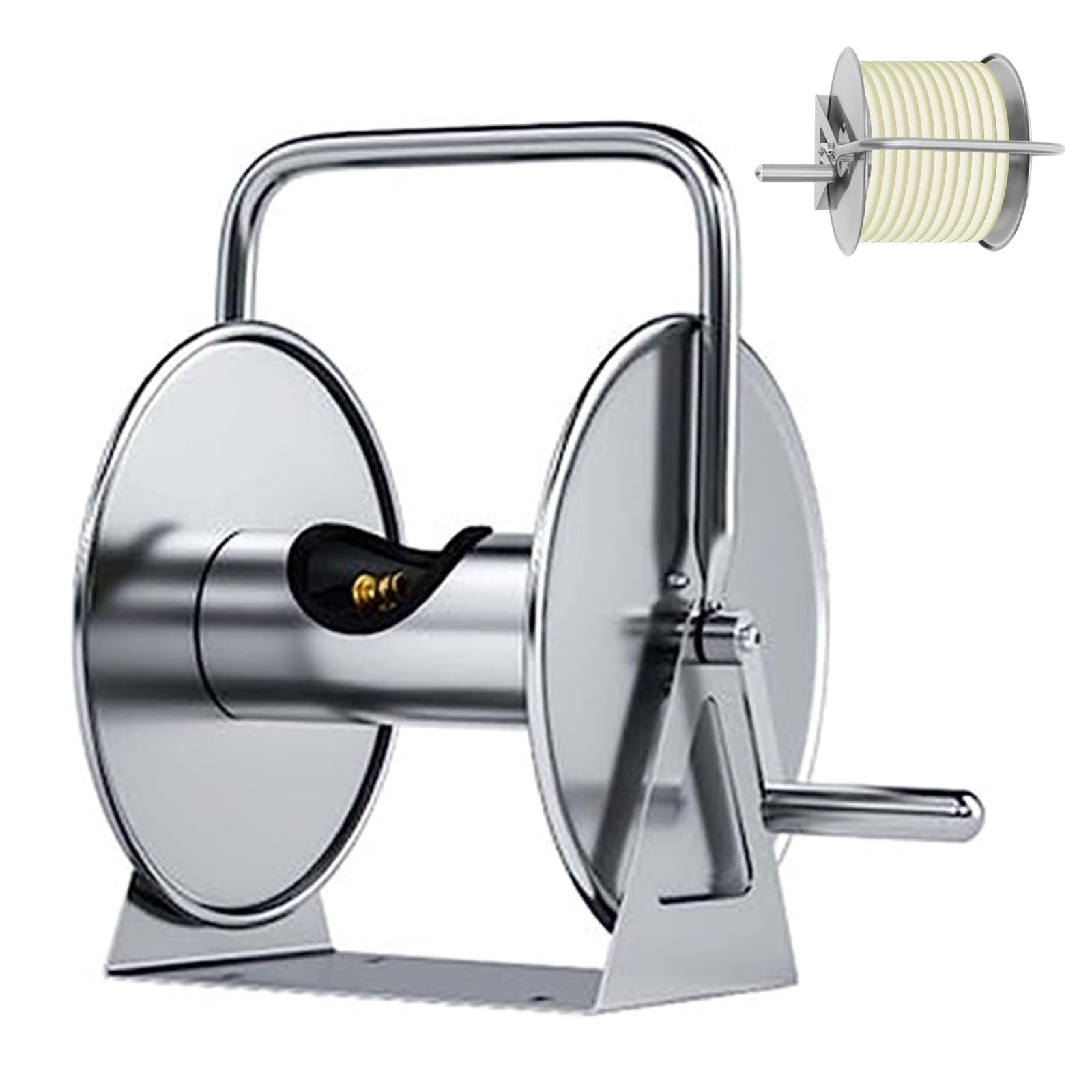 Soporte de Pared de Acero Inoxidable Resistente para Manguera de jardín con Estante, Soporte para Manguera de Agua para jardín, Patio y césped.