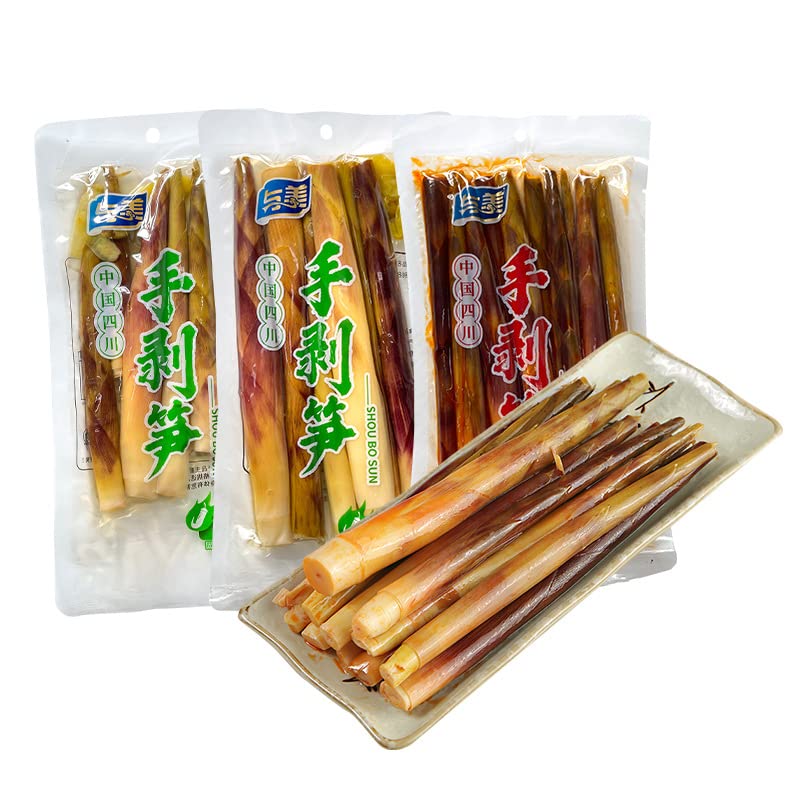 Brotes de bambú fresco de especialidad china, comida informal lista para comer, brotes de bambú crujientes, brotes de bambú pelados a mano, paquete