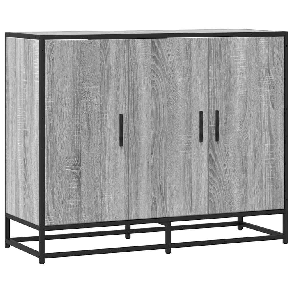 Credenza grigio Sonoma, 94 x 35 x 76 cm, comò in legno | Credenza industriale con struttura in metallo e portata di 70 kg, per camera da letto, corridoio e soggiorno.