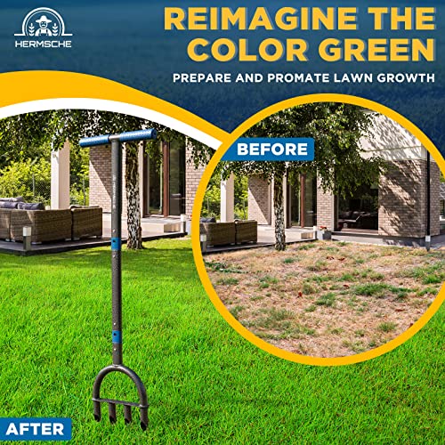 Hermsche Lawn Aerator Coring Tool Manual Plug Core Aerators Lawn Aeration With Slope Top 4 Half-Open Slot Hollow Tines Heavy Duty Plug Core Aerator Lawn Tool For Soils Yard Garden #TOP7