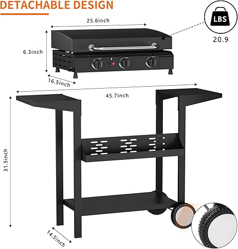Miniatura 7 de SKOK Plancha de gas de 3 quemadores - Plancha de propano para exteriores de 256 pulgadas - 30000 BTU alimentada por propano - Parrilla de gas