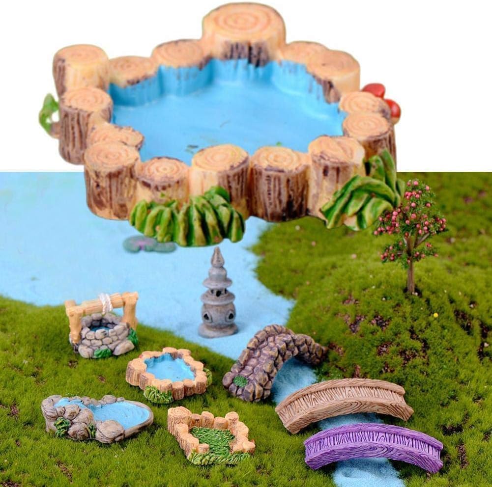 Mini Wooden Pile and Blue Resin Pool for Dollhouse Gardens, Vintage Water Scene Decor for Fairy Gardens, Bonsai Displays, Dioramas and Micro Landscapes (1.57 Inch) image 2