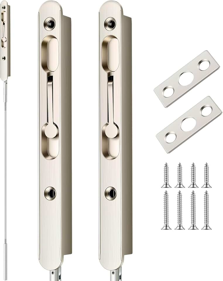 Blulu 2 Pcs 18 Inch Extended Flip Lever Flush Bolt for Double Door, Extra Long Heavy Duty Zinc Alloy French Door Locks Hardware (Satin Nickel) Global Recycled Standard