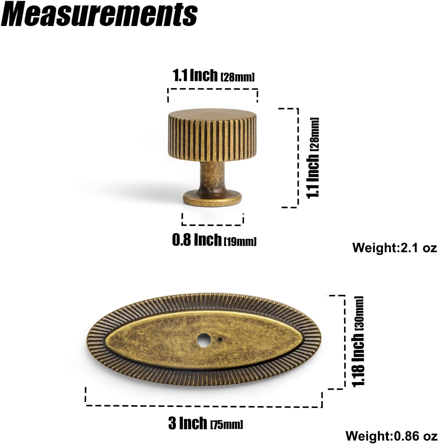 Goo-Ki Antique Brass Zinc Alloy Cabinet Knob with Backplate - Single Hole Center Cabinet Pull Hardware for Bedroom, Kitchen, 2 Pack（9596-E）
