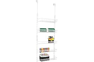 Smart Design Over the Door Adjustable Pantry Organizer Rack w/ 5 Adjustable Shelves