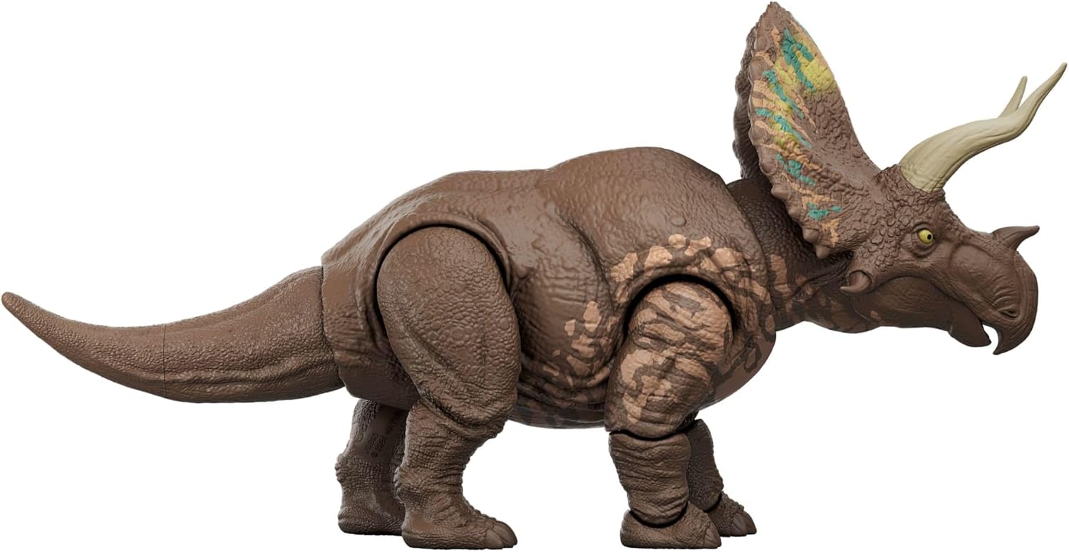 Mattel Jurassic World Rebirth Gigantic Thrashers Eotriceratops Dinosaur Figure Toy, Large Species, 2 Tail Activated Rampage Attacks, Digital Play