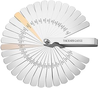 CHERALKEST Feeler Gauge Set Stainless Steel Thickness Gauge 32 Blades 0.04-0.88 mm (0.0015-0.035 Inch) Dual Marked Metric and Imperial Measuring Tools for Measuring Gap Widths and Thicknesses