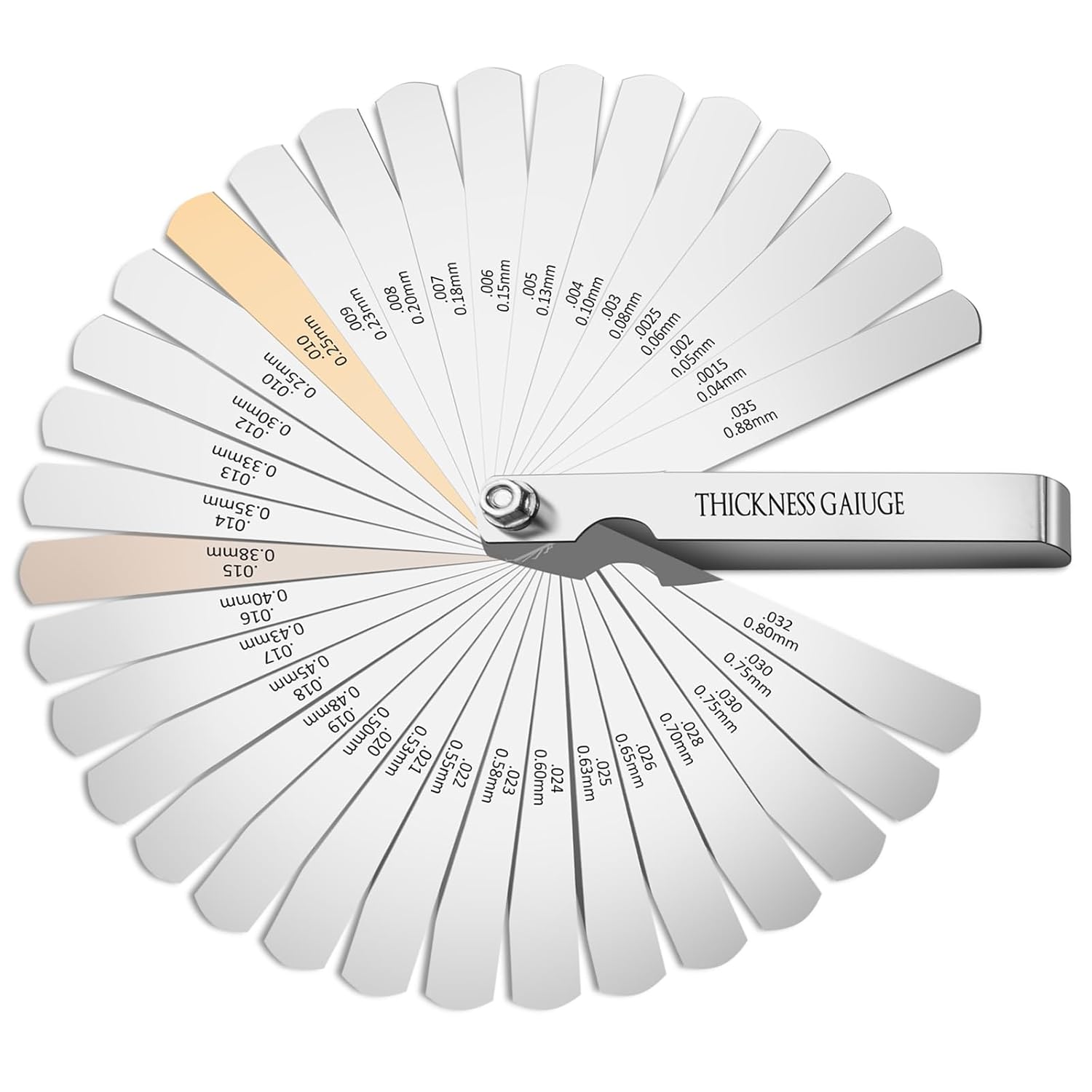 CHERALKEST 32-Blade Feeler Gauge Set Stainless Steel Dual Metric/Imperial Thickness Gauge 0.04-0.88mm for Automotive Gaps