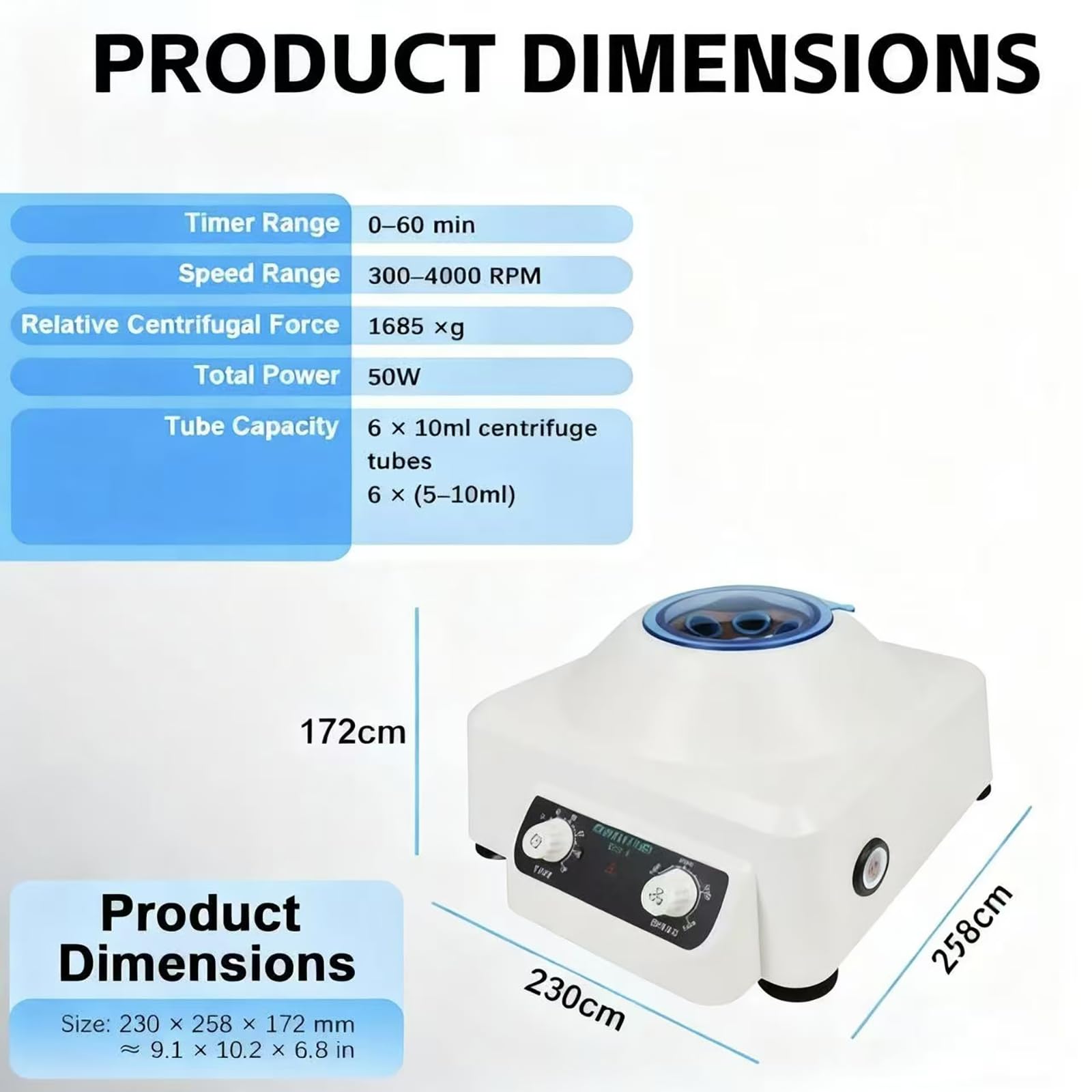 Centrifugeuse de Laboratoire de 50 W avec 2 Boutons indépendants, Vitesse Variable de 300 à 4 000 TR/Min, minuterie de 0 à 100 Min pour la Recherche.