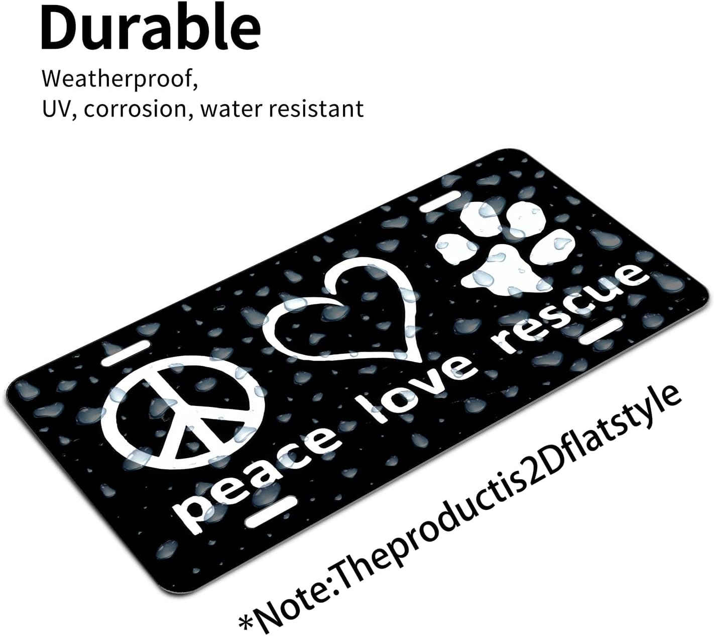 Peace Love Rescue.Front License Plate Cover Car Decor Accessory Aluminum Metal Rust-Proof US Car Plate Novelty Vanity Tag Cover with 4 Holes for Men Women 6 * 12 in (LVCP10240091) image 3