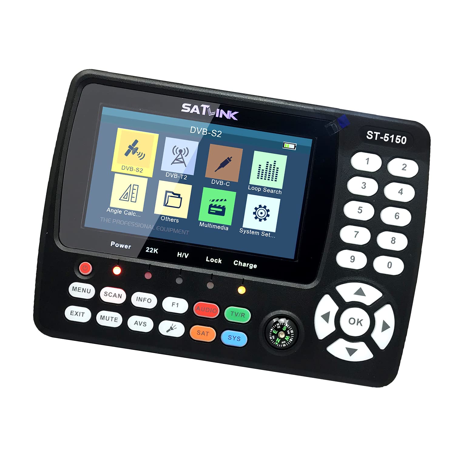 Rilevatore satellitare digitale, rilevatore di segnale TV satellitare HD, misuratore di segnale digitale portatile, ST-5150 DVB-S2/T2/C COMBO, H.265 HEVC MPEG-4 4,3 pollici TFT LCD presa EU