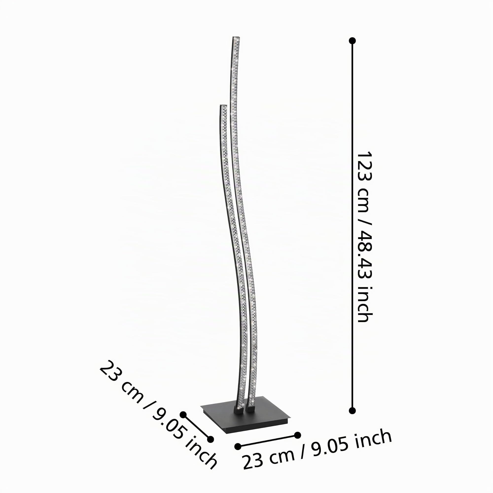 Eglo LED lámpara de pie Lejias, iluminación de metal en negro, cristal | de plástico en transparente, luz de salón, lámpara LED con interruptor de paso, blanco cálido