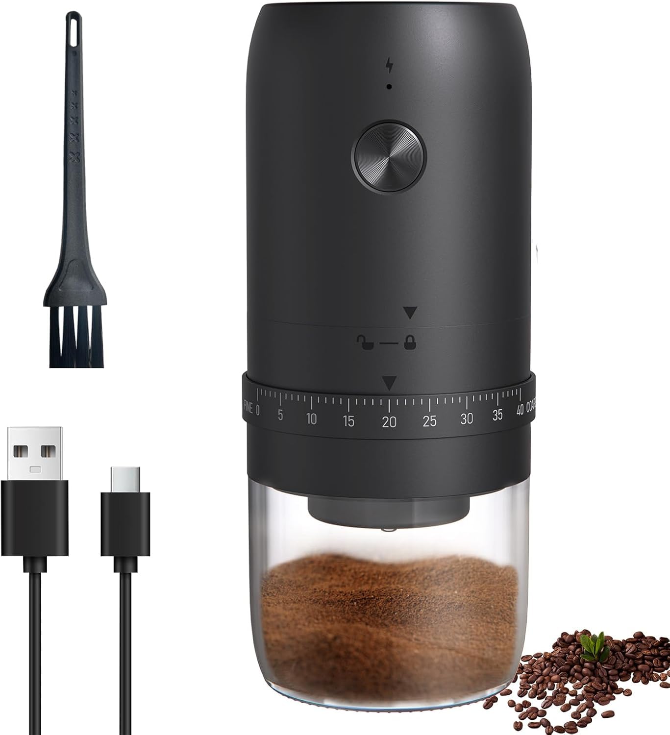 Cordless Electric Coffee Grinder with 40 External Grind Settings, Portable Conical Ceramic Burr Grinder for Espresso & French Press, Spice Grinder with 1800mAh Rechargeable Battery (Black)-image-44