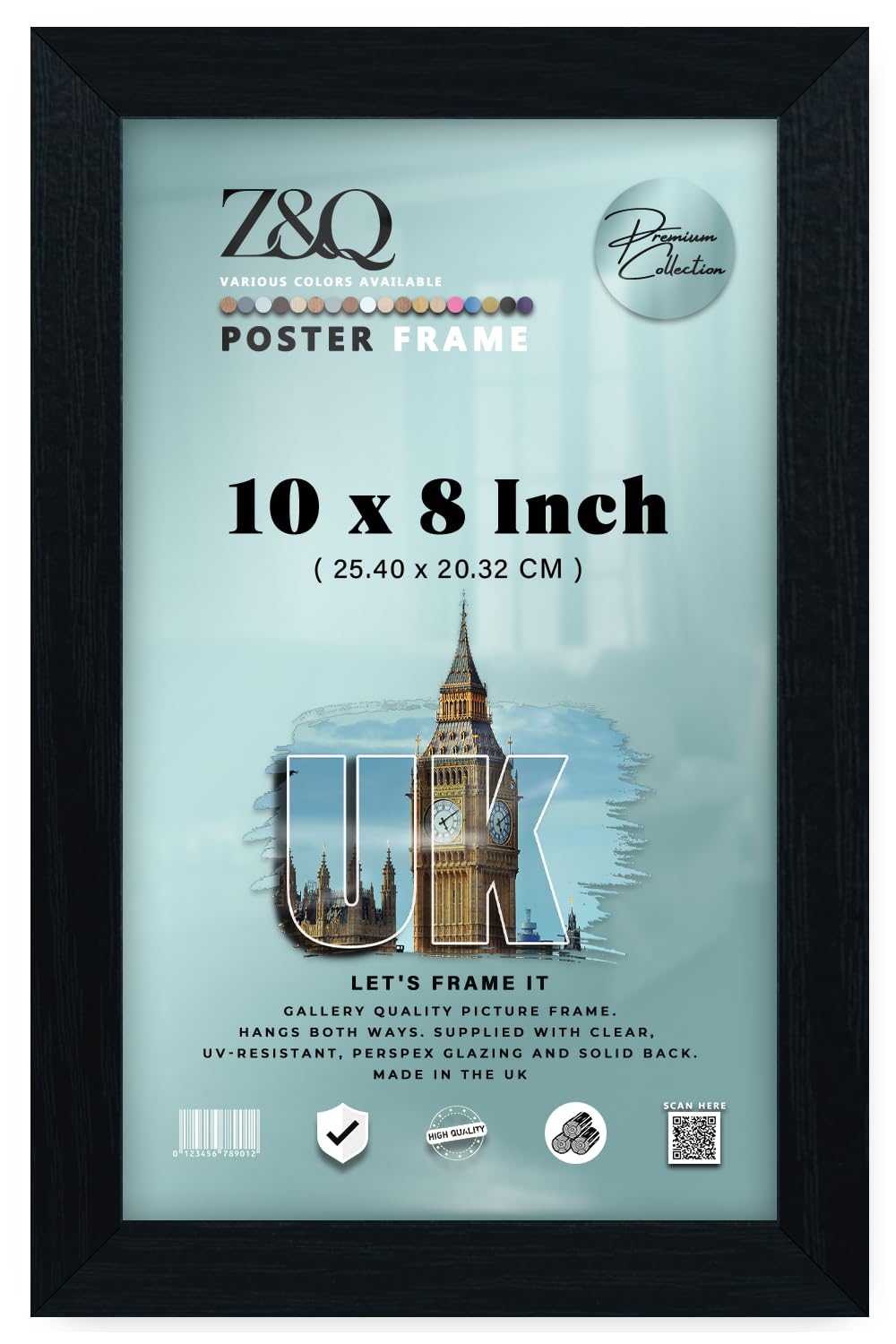 Z&Q - Rectangle Classic Black MDF Wood Finish 10 x 8 Inch Frame for Posters | Eton Wood (25.40 x 20.32 CM) For Art Gallery, Home Décor [ Black ]