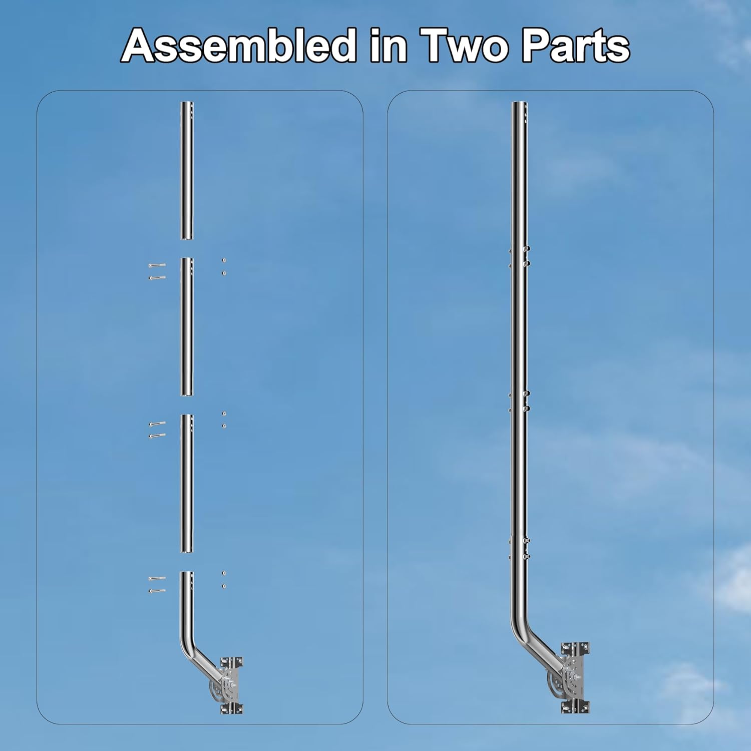 Universal Antenna Pole Mount for Antenna, Starlink & Weather Station – Adjustable Bracket for Wall, Eave, Roof (Sliver)