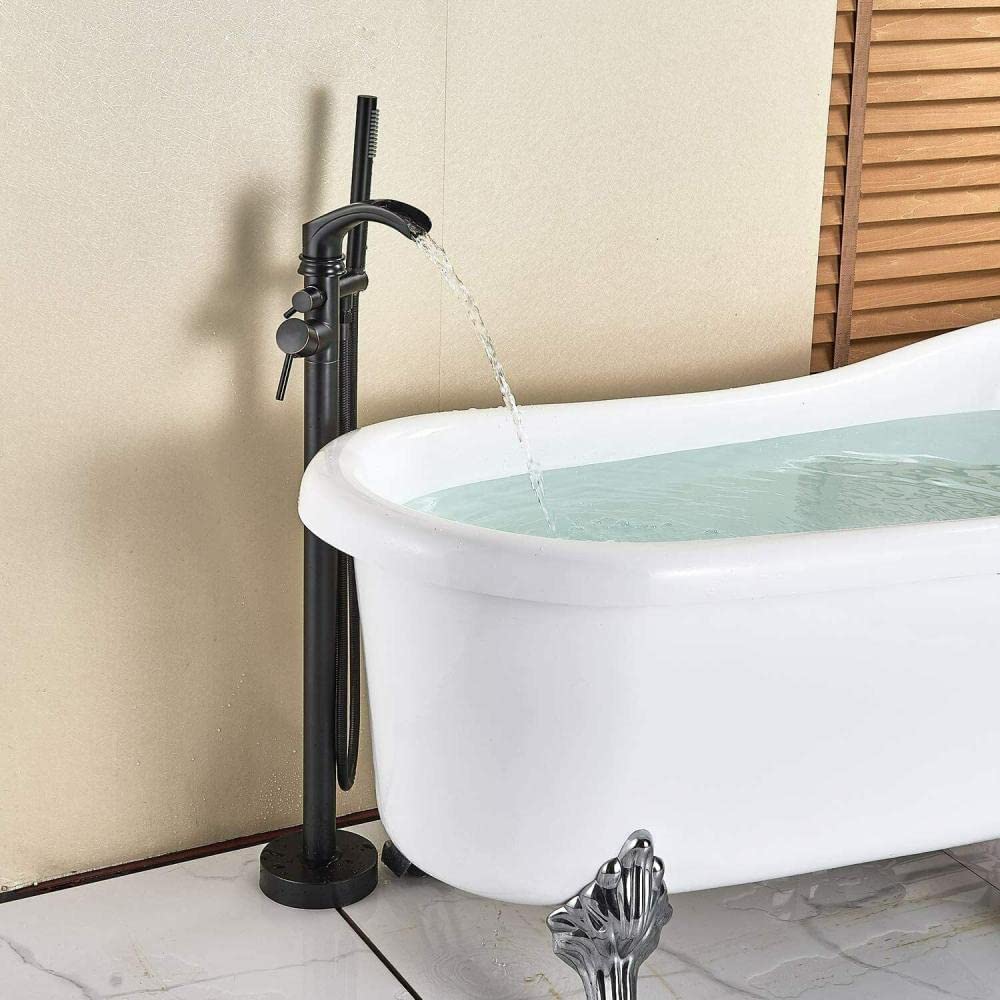 SnamicE Faucet Bathroom Single Handle Freestanding Bathtub Faucet Floor Mounted Waterfall Tub Filler with Hand Shower,