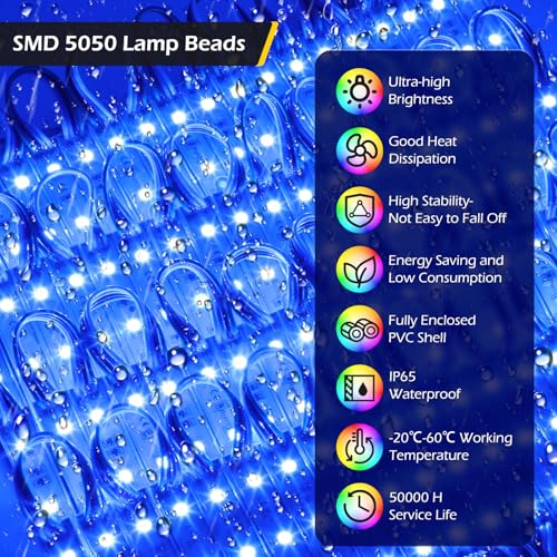 Image of Dyna-Living 200FT RGB LED Storefront Lights for Business APP Bluetooth & IR Controller 400PCS 3-led 5050 SMD LED Module Light with Music Sync Mode IP68 Waterproof Storefront Lights