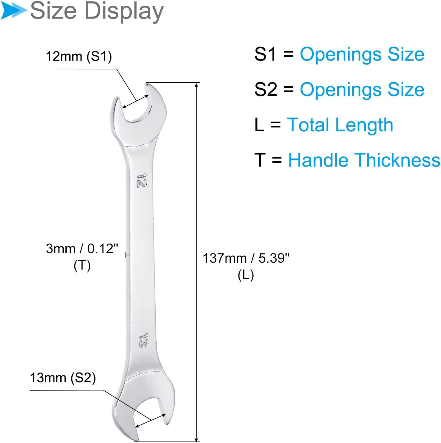 Thin Open End Wrench, Metric 12mm x 13mm, Double Ended Slim Wrench - (Applications: for Thin Nuts, Narrow Spaces), 2-Pieces