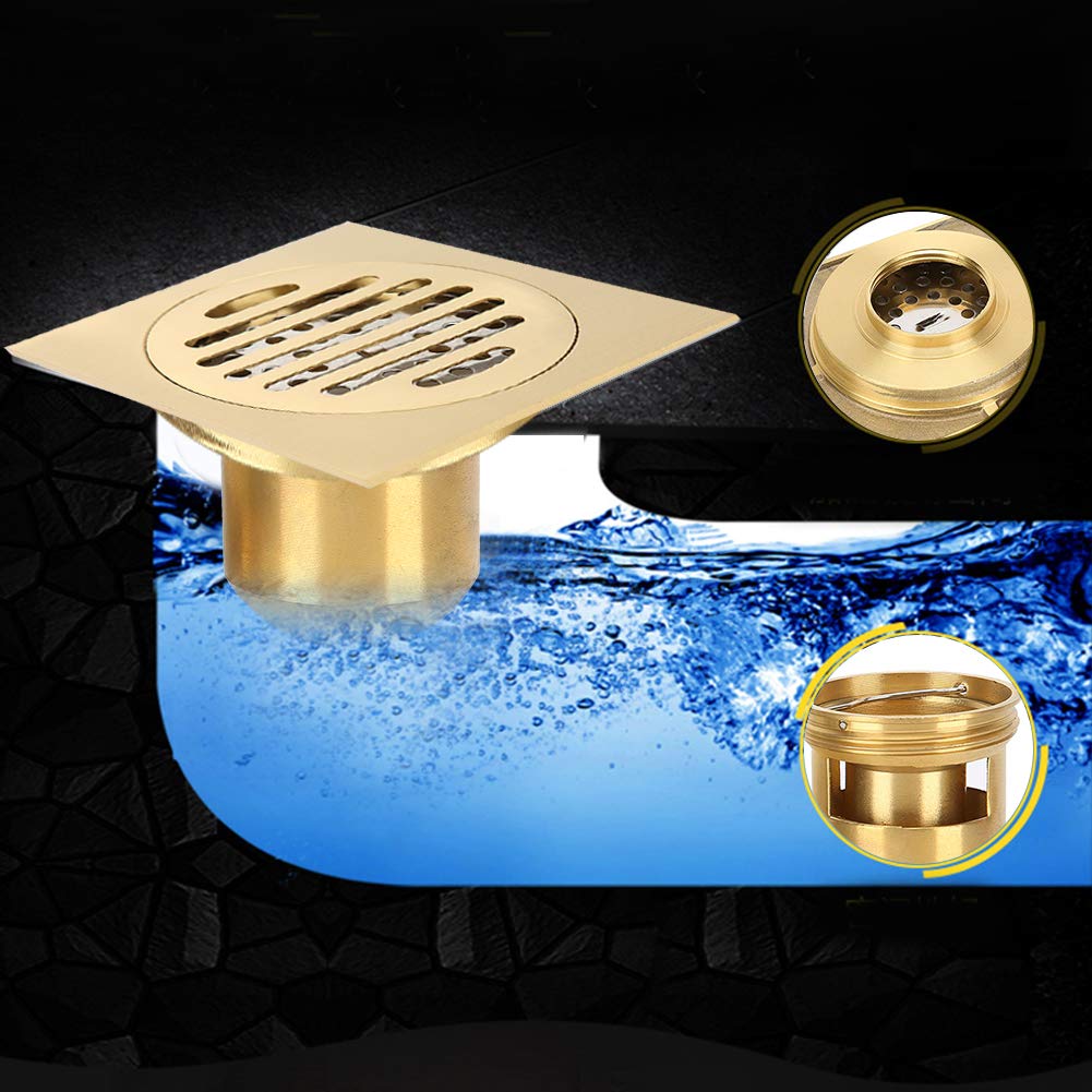 Drenaje de Piso de Ducha Desagüe de baño Desagüe de Piso de Ducha Cuadrado de latón para el hogar con colador de Cabello extraíble Accesorio de Hardware de Drenaje de Agua de baño
