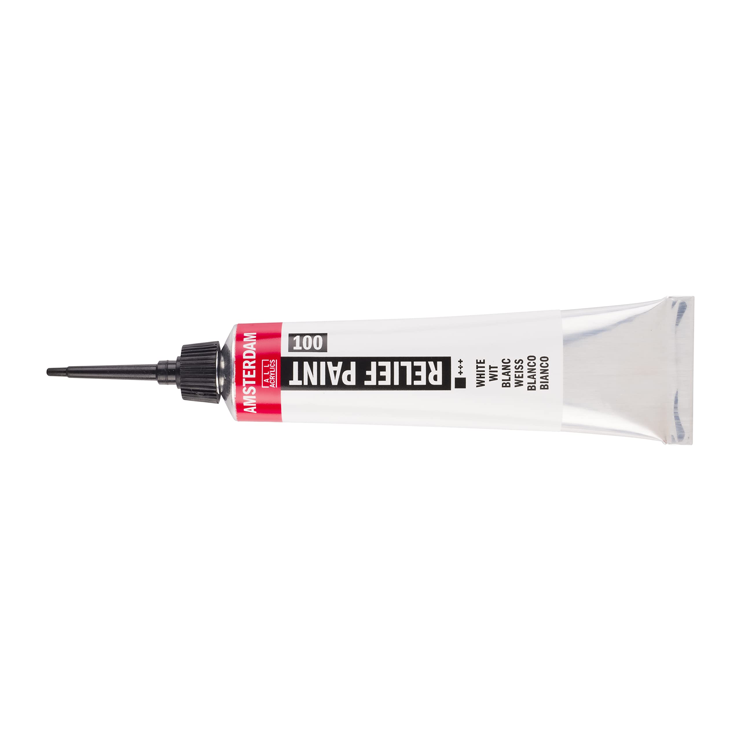 Amsterdam Relief Paint - 3D Acrylic Relief Paint Pen - 20 ml Tube - White 100 - High Lightfastness - Odorless Water-Based - Precise Nozzle - Multi Surface Use - Made in Netherlands