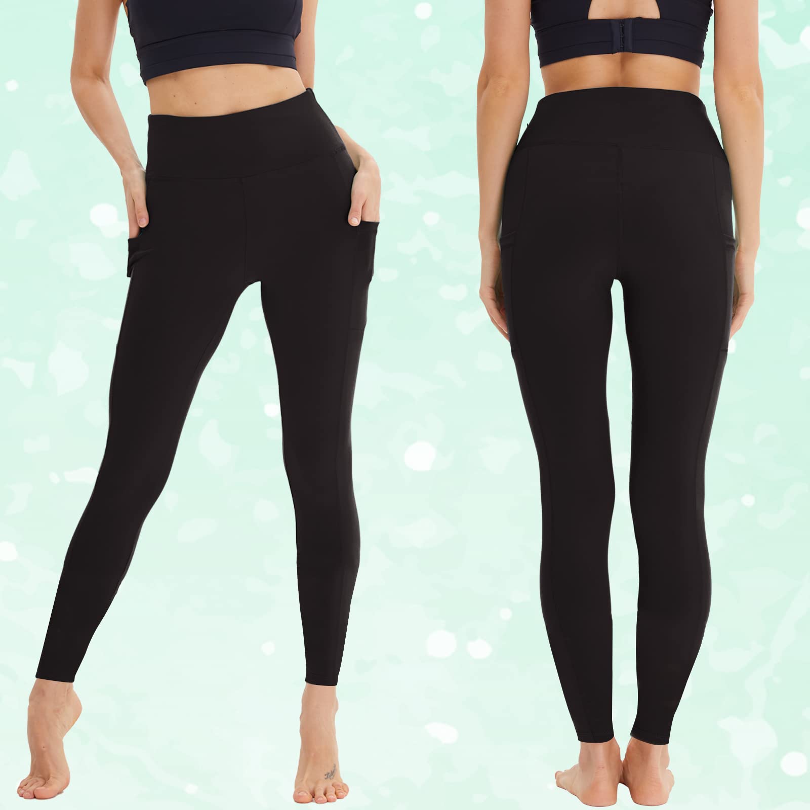 AMIYOYO Lot de 3 leggings de sport pour femme avec poche - Taille haute - Opaques - Ventre - Extensibles - Pantalon de yoga pour la gym et le fitness | Pantalon de sport opaque pour le ventre, long et extensible, pour yoga, gym