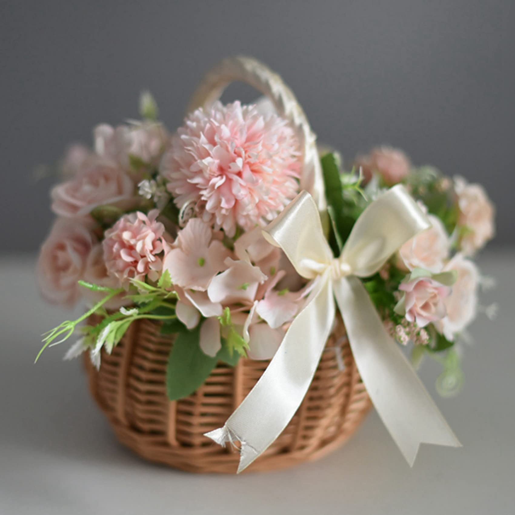 4X Gewebter Blumen Korb Rattan Aufbewahrung Korb Blumen MäDchen Hand Korb Handgemachter Blumen Korb mit Schleife, S.