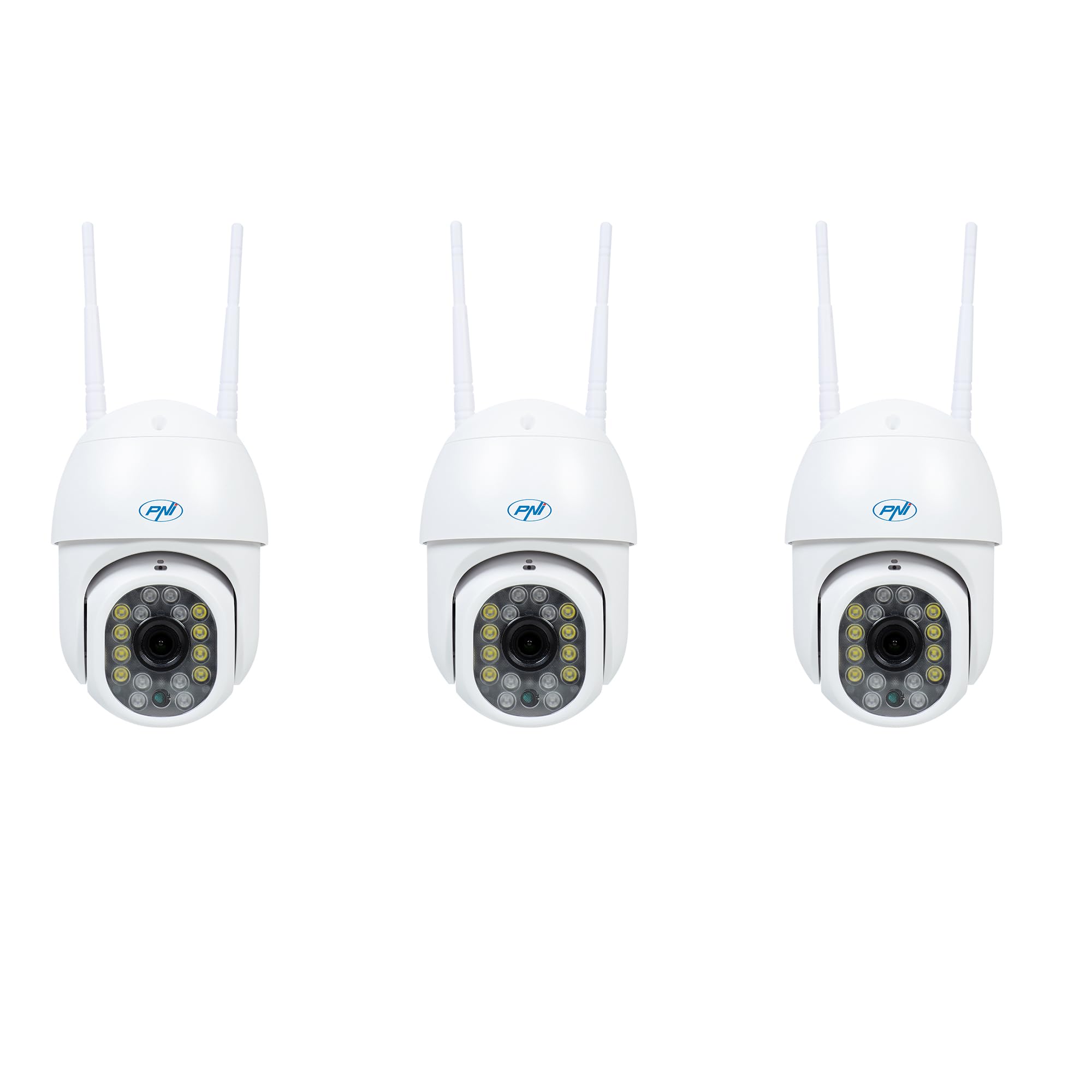 PNI Kit 3 pièces IP440 WiFi PTZ Caméra de vidéosurveillance sans Fil 4MP Zoom numérique Fente Micro SD Autonome Alarme de détection de Mouvement Suivi de Mouvement