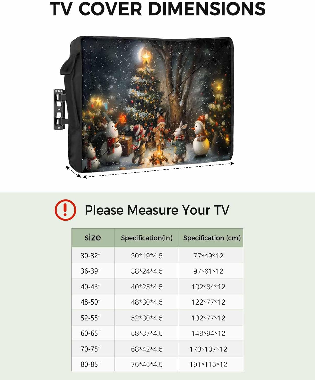 Christmas Tree Outdoor TV Cover 40"-43" - 600D Waterproof TV Cover Weatherproof TV Screen Protector Dustproof Winter Xmas Snowman Animal Star Moon Snow TV Display Protector for Outside Flat Screen TV