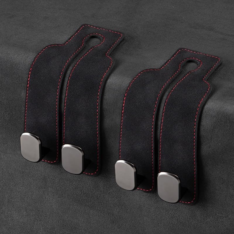 2 Ganci Doppi In Pelle Per Sedili Auto Con Supporto Cellulare - Organizer Per Poggiatesta Per Borse E Cappotti