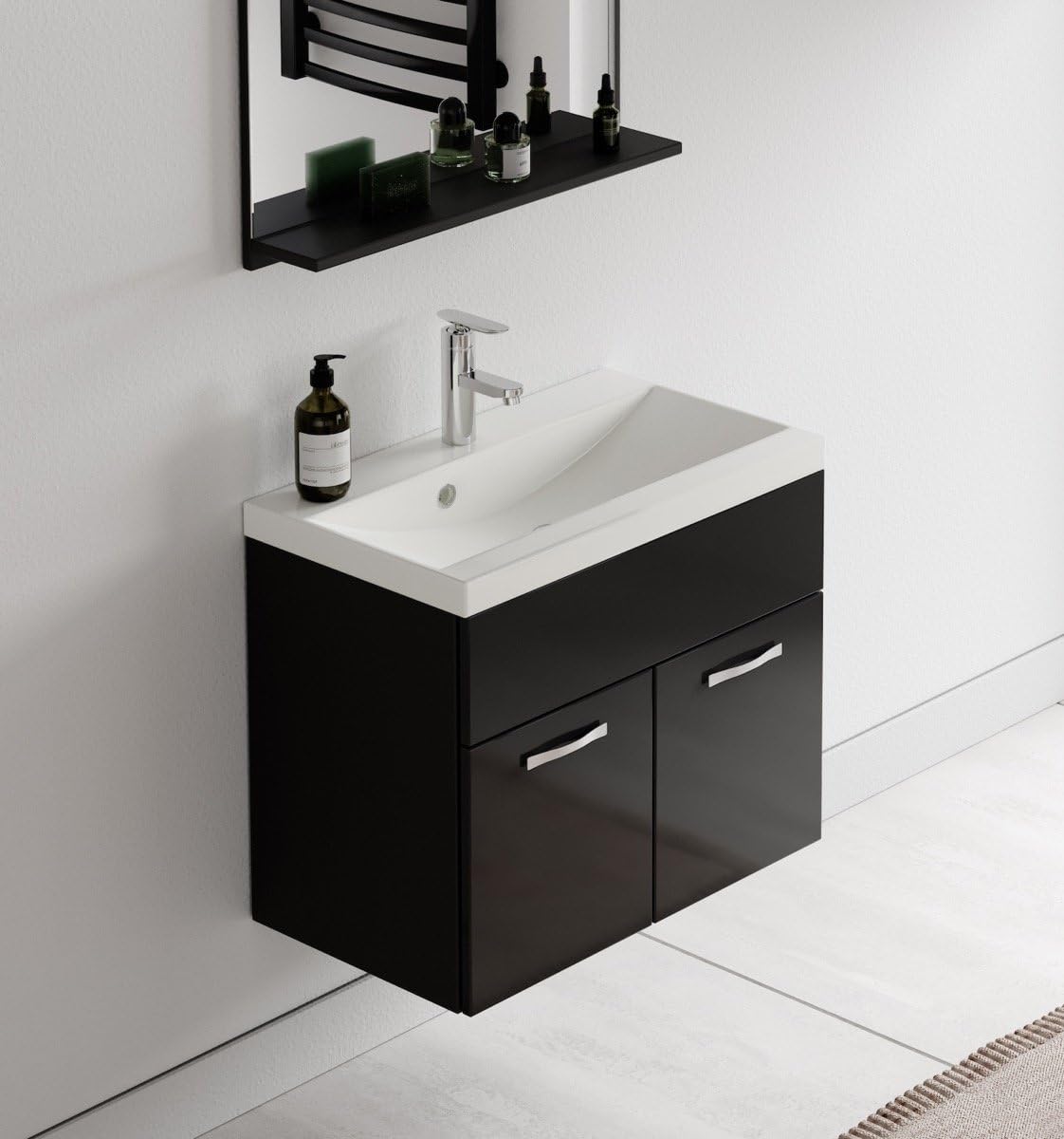 Badplaats B.V. Mobile da Bagno Montreal 02 60cm Nero Lucido - Armadio mobiletto lavabo Mobili Armadietto