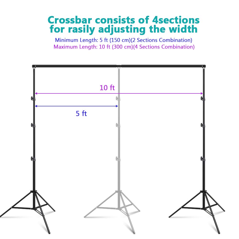 Soporte de telón de fondo ajustable de 8.5 x 10 pies, kit de sistema de soporte de fondo de fotografía para pantalla de estudio fotográfico y video con bolsa de transporte, abrazaderas de