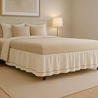 Saia para Cama Box Queen Size com Elástico, Percal 200 Fios, Detalhe em Ponto Palito, 1,58m x 1,98m x 0,35m (PALHA)