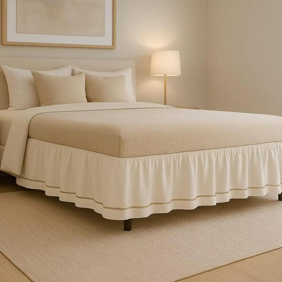 Saia para Cama Box Casal em Algodão Percal 200 Fios, Branca, com Elástico Resistente, 1,88m x 1,38m x 0,35m (PALHA)