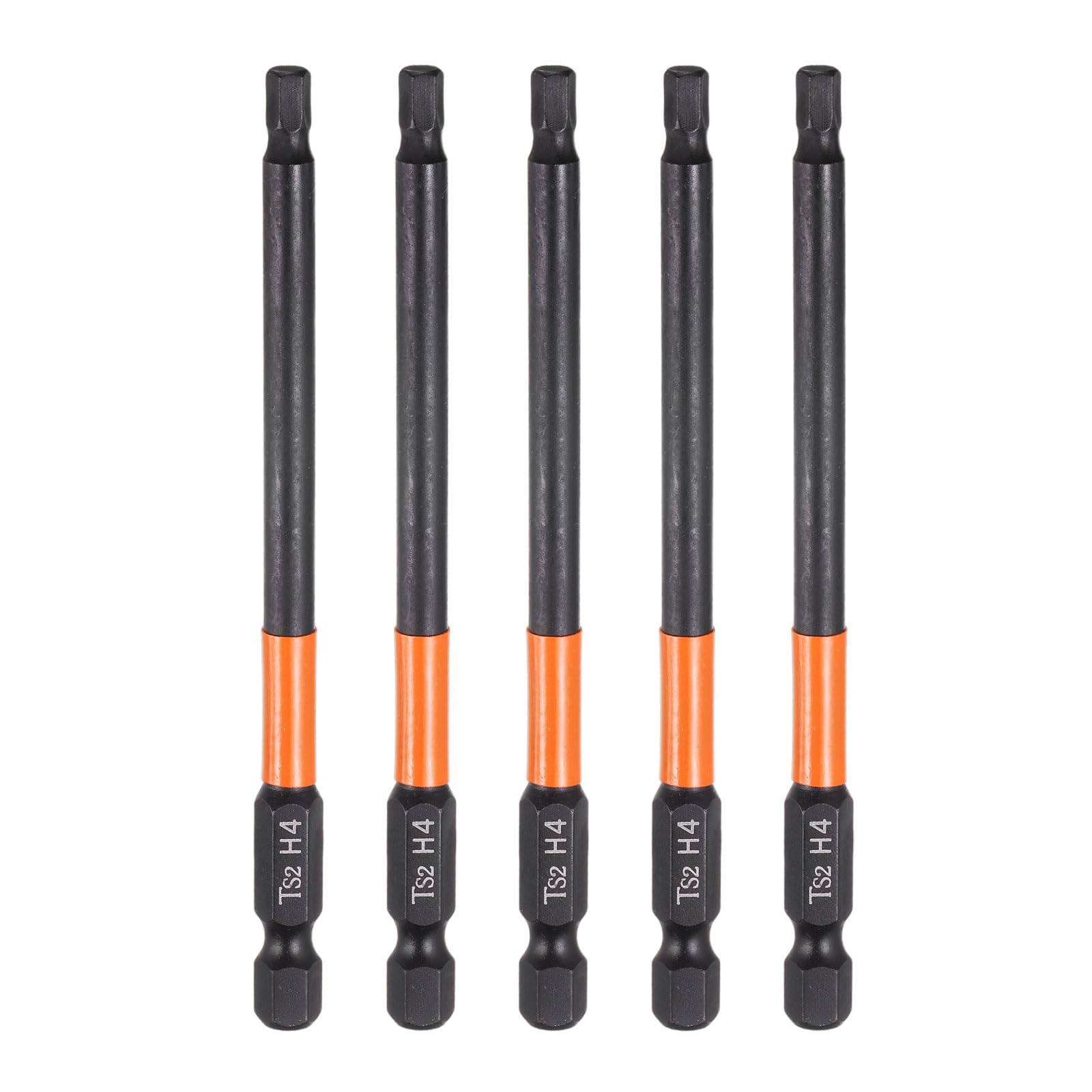 sourcing map 5pcs H4 Hex Head Drill Bit Wrench 4mm Metric Flat Tip 1/4" Hex Shank 100mm (4") Long Magnetic Black Phosphate Hexagonal Screw Driver Socket Industrial Screwdriver Power Bits